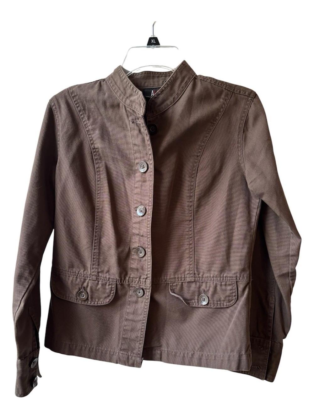 Small ALC Chocolate Brown Stand-Collar Utility Jacket 100% Cotton Classic